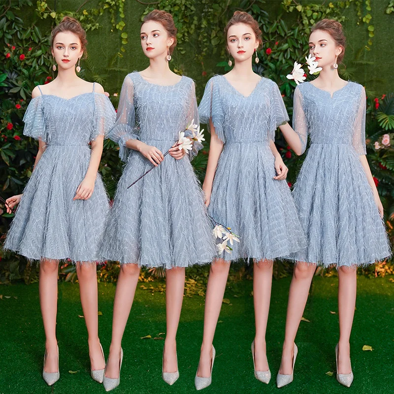 Женское Короткое платье светильник Pretty Голубое Кружевное Платье на выход