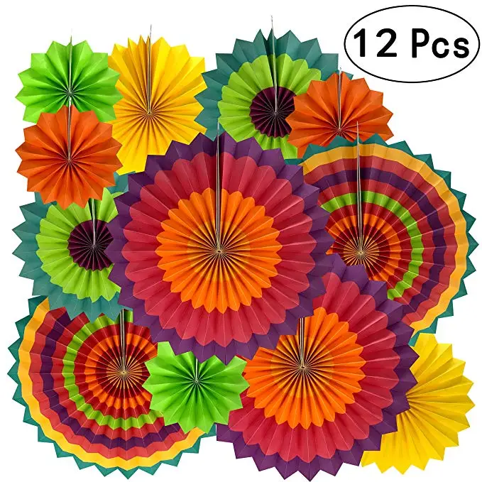 12 шт. летний комплект украшений для вечеринки бумажные вентиляторы помпоны