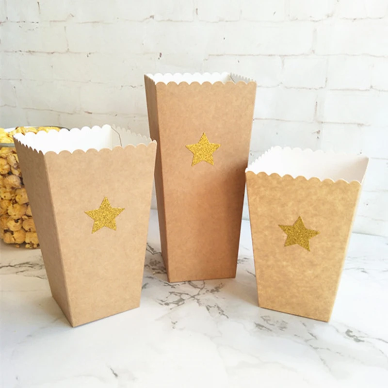 36 шт блестящая Звезда попкорн коробка коричневые конфеты крафт бумажный мешок