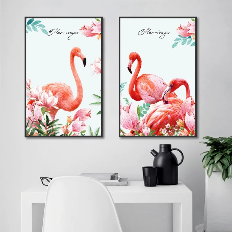 Настенная картина с изображением животных розовых фламинго птиц влюбленных пар |