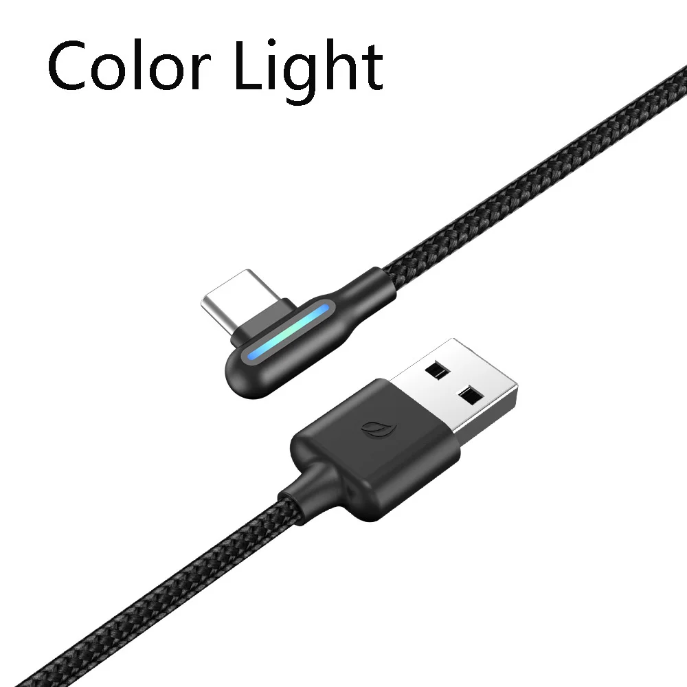Wsken дышащий светодиодный кабель usb type-C 90 градусов 3 a кабель для быстрой зарядки и передачи данных usb-c для устройств samsung Xiaomi type-c