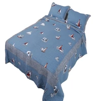 free shipping mediterranean style sailing boat blue handmade applique patchwork quilt air conditioning bedspreadbed cover