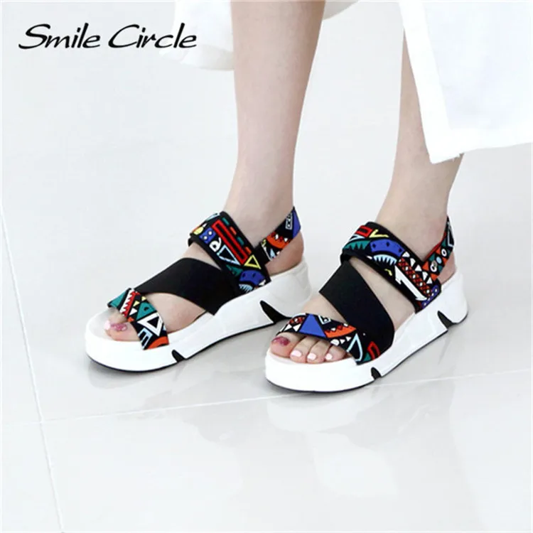 Smile Circle Summer Sandals For Women Shoes Fashion Flowers Flat Platform Casual Open Toes slipper gilr | Обувь