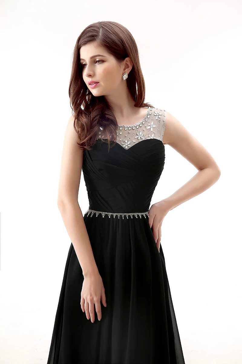 Forevergracedress Новый Дизайн черный длинное вечернее платье Линия Кепки рукава из