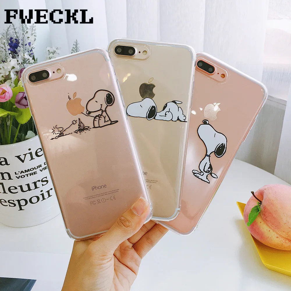 Милые Мультяшные прозрачные чехлы для телефона с собакой 6 S 7 8 Plus X силикон iPhone XR XS