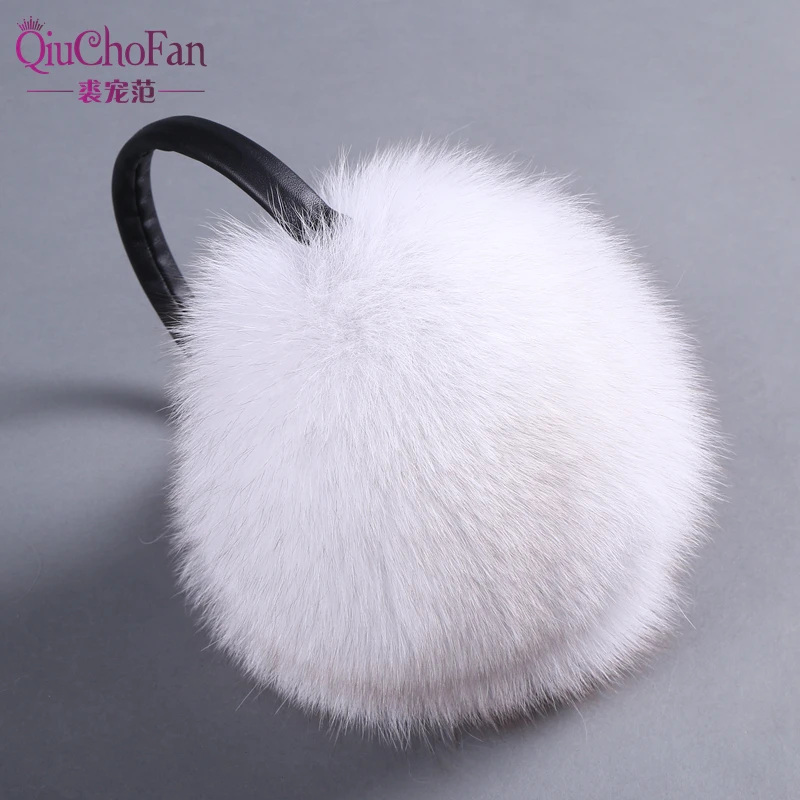 Fox Fur Earmuffs Women New Warm Natural Fur Pompom Earmuffs Lovely Earlap Genuine Fur Plush Ear Muff for Russian Winter