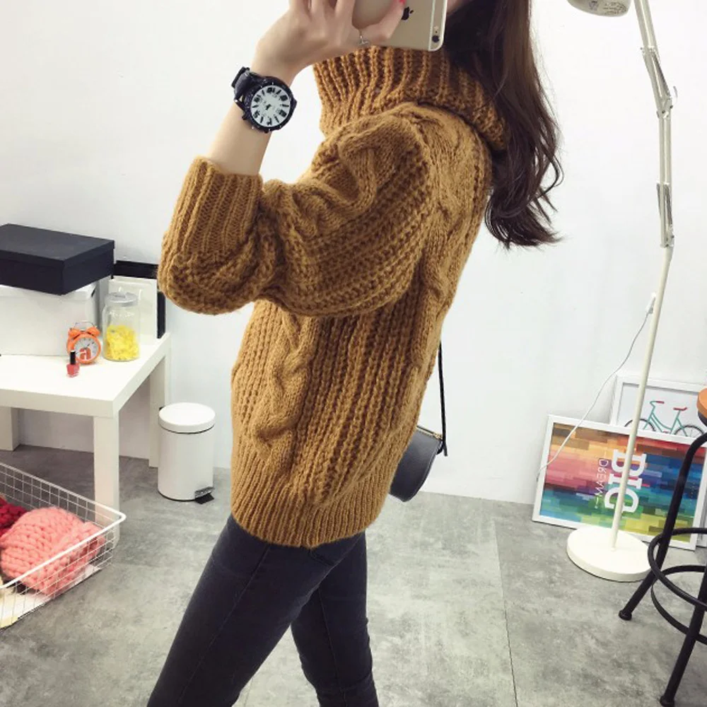 Thick Warm Women Turtleneck 2019 Winter Sweaters And Pullovers Knit Long Sleeve loose Elastic Sweater Female Jumper Tops | Женская