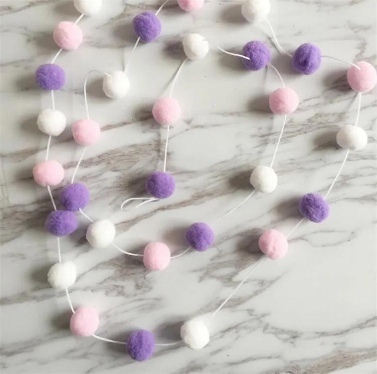 white pink purple 2 м INS скандинавском стиле ручной работы фетровые шерстяные шары для детской комнаты орнамент настенный домашний декор Детская гирлянда с помпонами вечерние реквизиты - Цвет: white pink purple