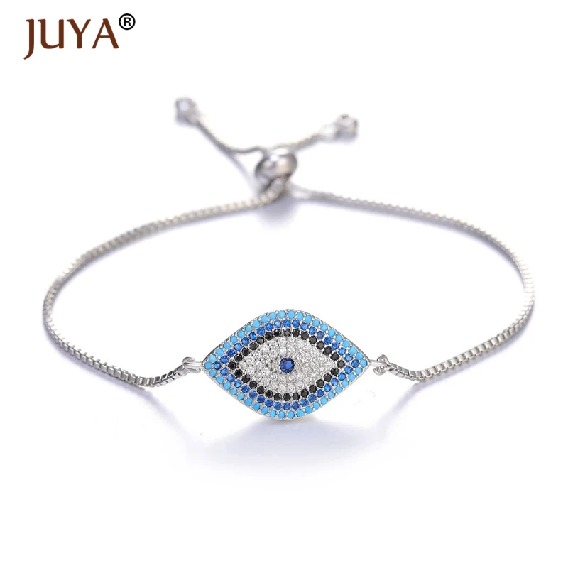 silver Juya роскошный бренд Кубического Циркония Горный Хрусталь счастливый синий турецкий глаз браслет evil eye браслет для женщин Femme амулет ювелирные изделия - Окраска металла: silver