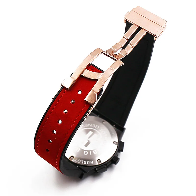 

Red mad cowhide strap watch accessories for HUBLOT series 19mmx25mm sports waterproof rubber strap men and women