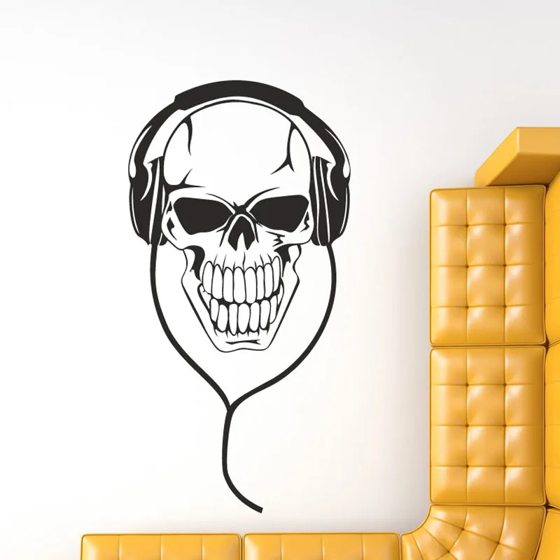 Ажурный музыкальный DJ череп с наушниками Настенная Наклейка виниловая Съемная