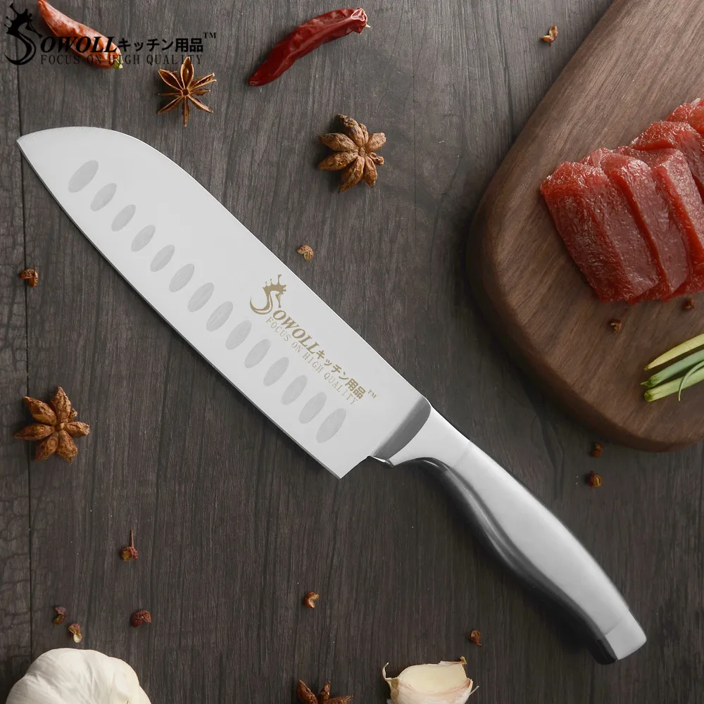Кухонный нож Sowoll из нержавеющей стали, нож для мяса, рыбы, фруктов, овощей, инструмент для приготовления пищи, нож для нарезки хлеба Santoku