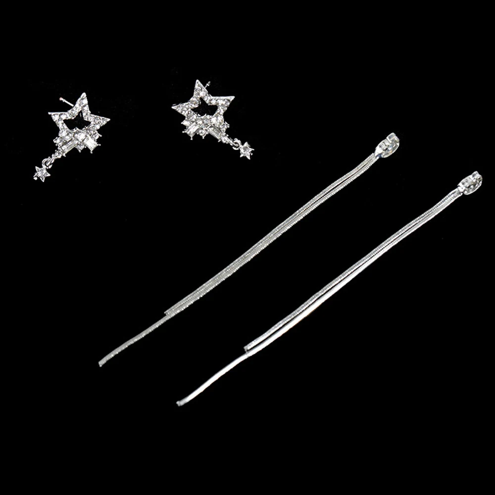 2018 fashion Korean hot sale geometric drop earrings stars shinning long chain tassel sweet party wedding girl charm accessories | Украшения