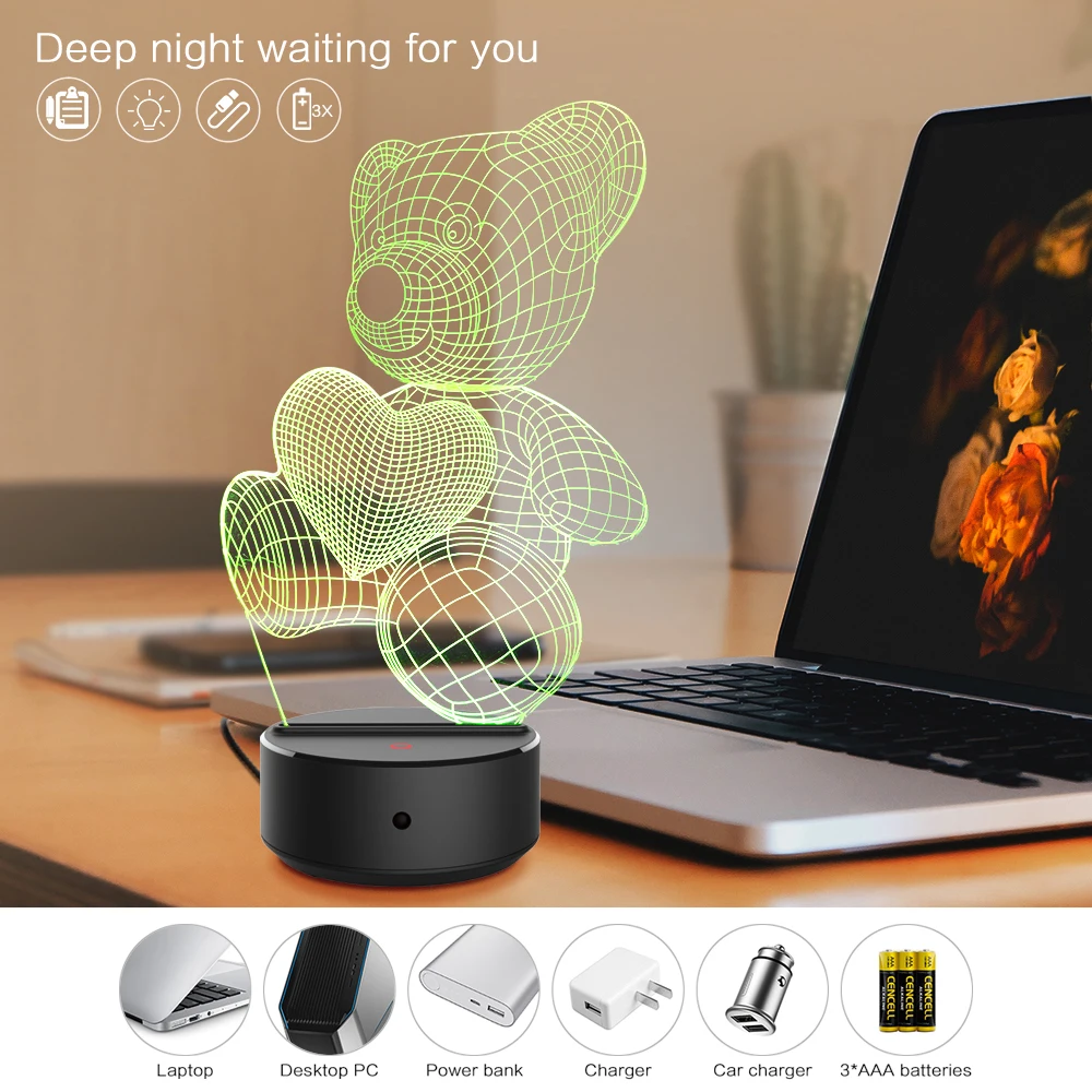 Бесплатная доставка 3D иллюзия светодиодная лампа 7 цветов украшение в виде