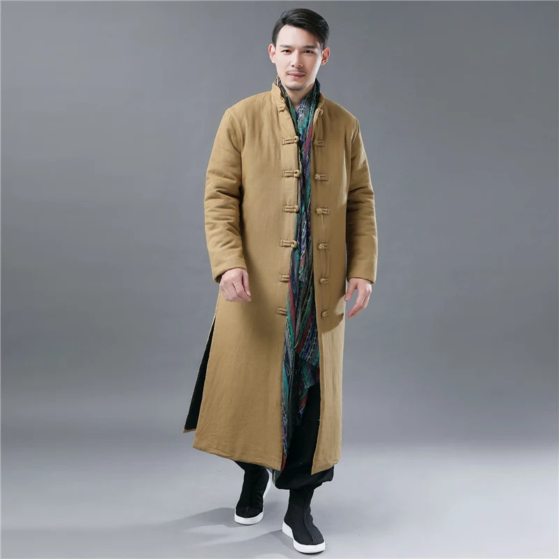 Ginger Yellow Hisenky/зимние льняные парки с хлопковой подкладкой в стиле ретро с лягушкой, повседневный персональный х-длинный плащ, ветровка, пальто-Тренч - Цвет: Ginger Yellow
