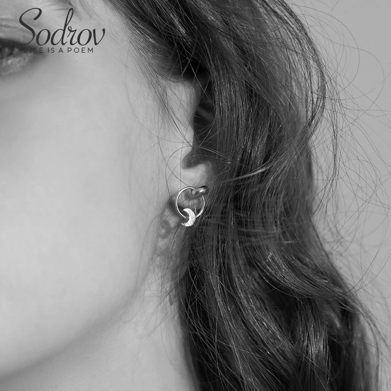 SODROV, 925 пробы, серебряные серьги-гвоздики с Луной и звездой для женщин, изящные вечерние серебряные серьги-гвоздики 925, ювелирные изделия из серебра