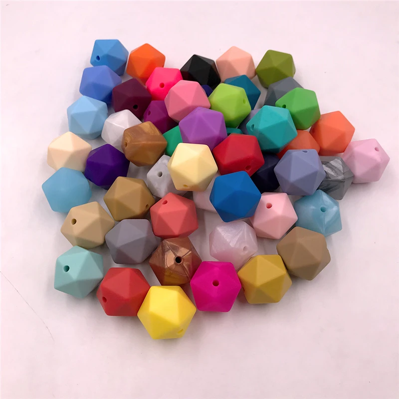 Cuentas de silicona de grado alimenticio sin BPA para dentici&oacute;n de beb&eacute;, mordedor de silicona suave de 17mm, icosahedro, pol&iacute;gono geom&eacute;trico, masticar-1