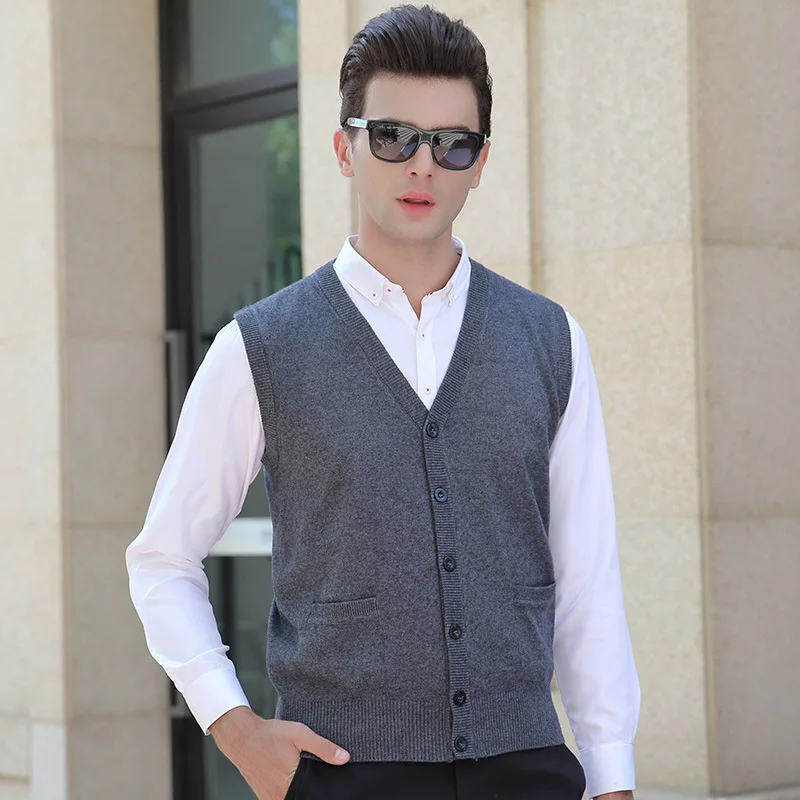 

new Autumn Winter Men Cardigan Sweater Youth Computer Knitted V-neck Casual Single Breasted Vest Sleeveless size M L XL 2XL 3XL