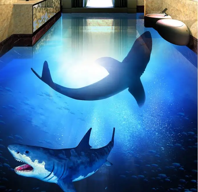 3d Пол обои на заказ papel де parede Плитка глубокая морская Акула фото плитка пол