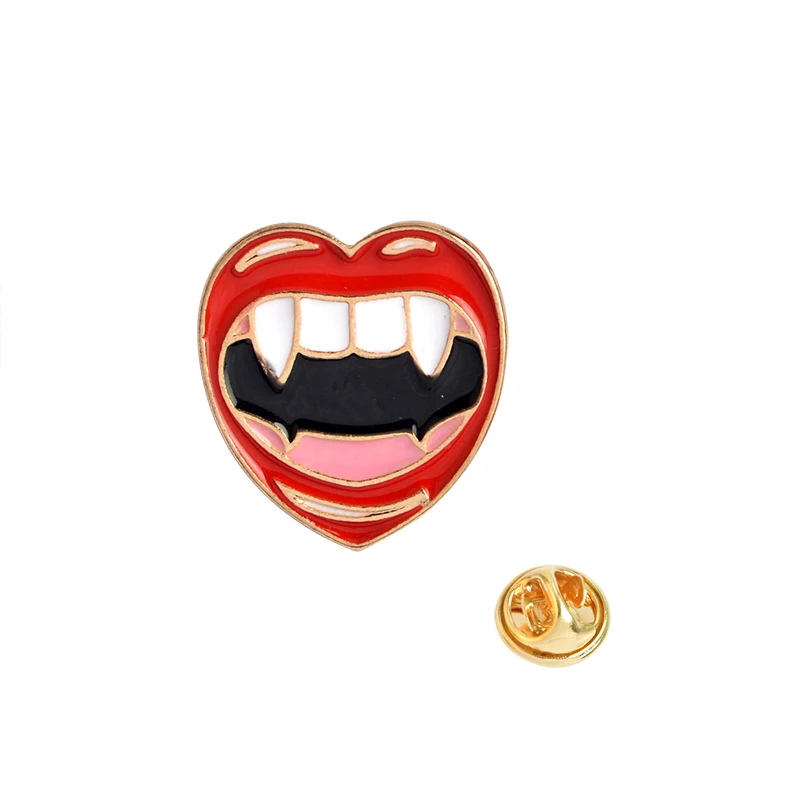 Vampire Girl Lips Eye Red Wine Matches Cigarette Brooch Button Pins Denim Jacket Pin Badge Cartoon Fashion Jewelry Gift