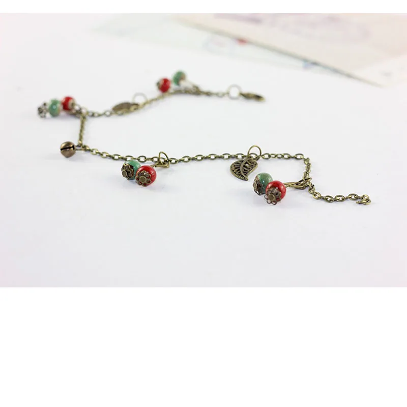 В виде ажурных листьев колокольчик керамический ножной браслет для женщин и