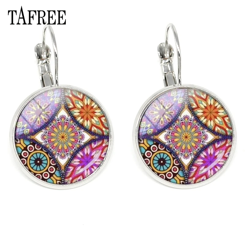 TAFREE красочные серьги Henna Mandala клипсы с цветами из обычного в индийском стиле