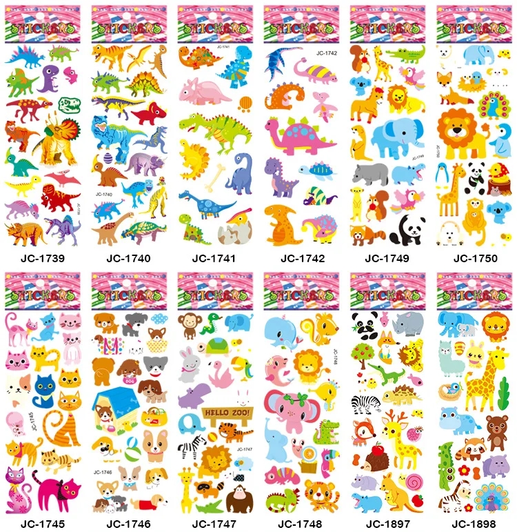 

Cartoon Bubble Stickers 3D Cute Dinosaurs Stickers Reward Sticker Notebook Diary Label Children Gift 12Sheets/set