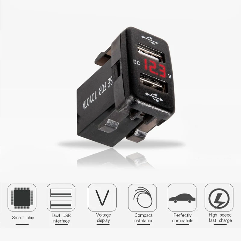 Автомобильное зарядное устройство USB 2 порта 1 и 2.1A быстрое гнездо со светодиодный