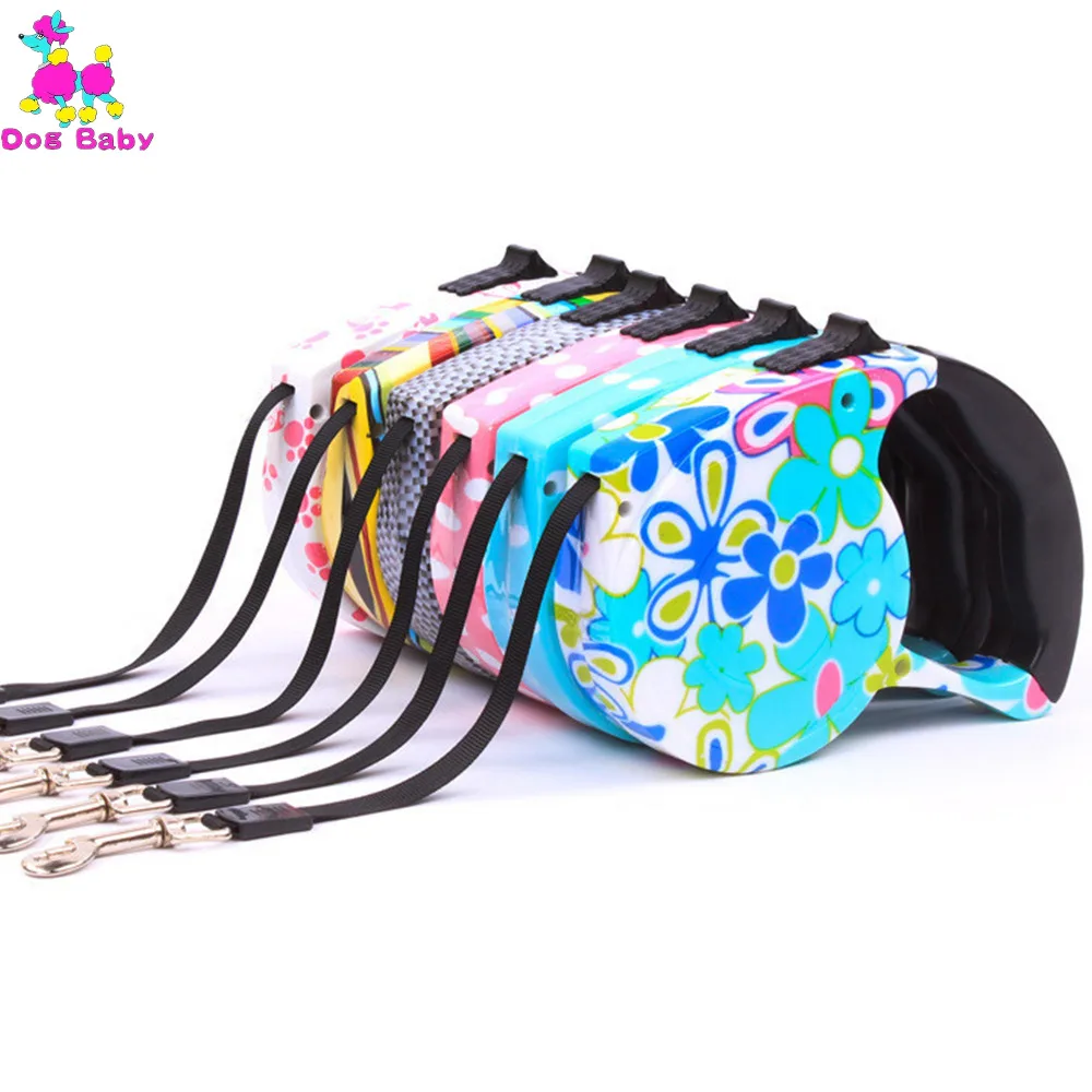 

DOGBABY Suitable Pet Dog Leash Print Auto Scaling Dog Leash Nylon Environmental Protection Material Seven Color Cats Pets Lead