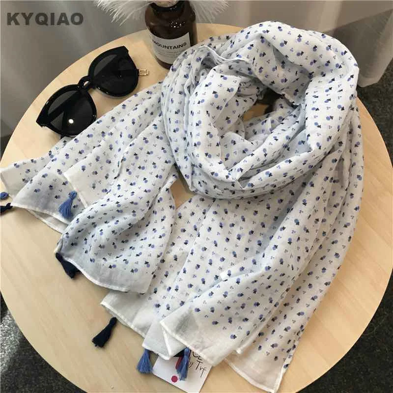 style 1 KYQIAO Для женщин в этническом стиле головной платок женский Осень-весна в японском стиле свежий сладкий длинное шерстяное пальто с принтом, с кисточками, шарф, кашне - Цвет: style 1