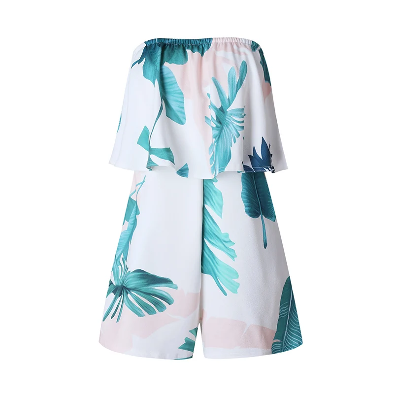 HIJKLNL Sexy Off Shoulder Jumpsuit Rompers Ruffles Floral Print Tube Beach Elegant women Casual summer playsuit leotard NA103 | Женская
