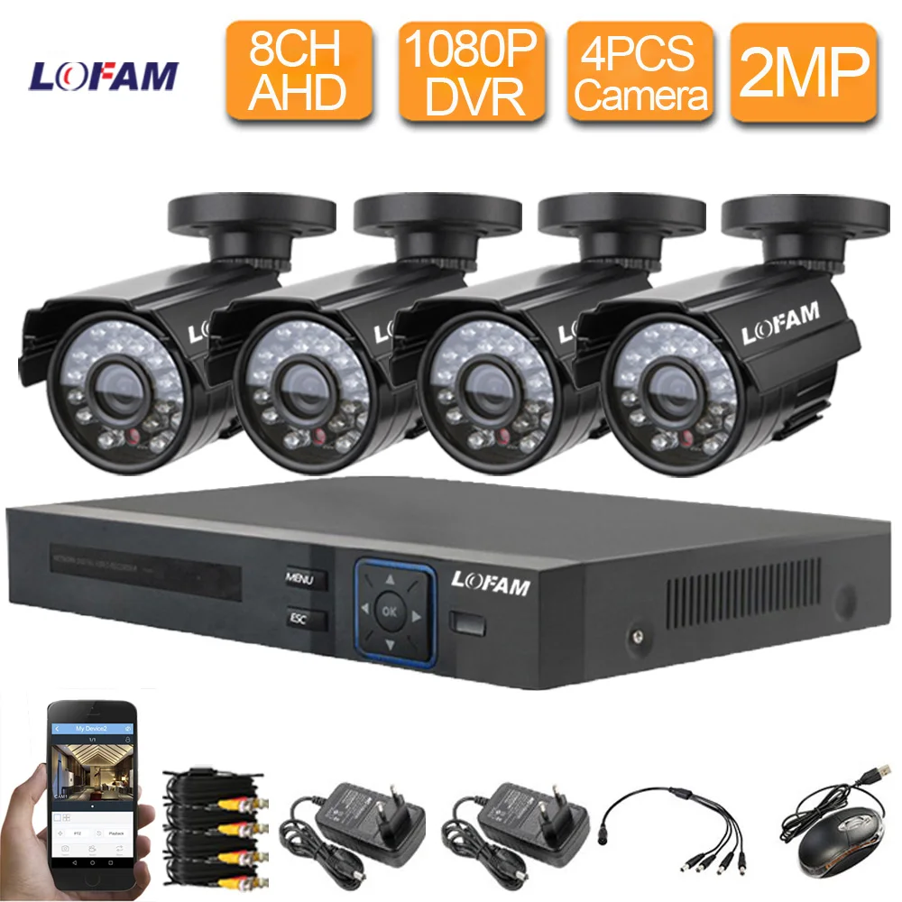 LOFAM 2MP 1080P DVR NVR CCTV система 8CH камера безопасности Система 4CH AHD 2.0MP HD Домашний наружный комплект видеонаблюдения комплект камеры