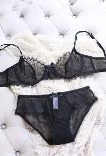 black set S51 ультра-тонкие пикантные удобные кружевной бюстгальтер и трусы комплект Для женщин нижнее бельё для девочек женского белья чулки; Цвета: черный, темно сине-белые розового и фиолетового цветов - Цвет: black set