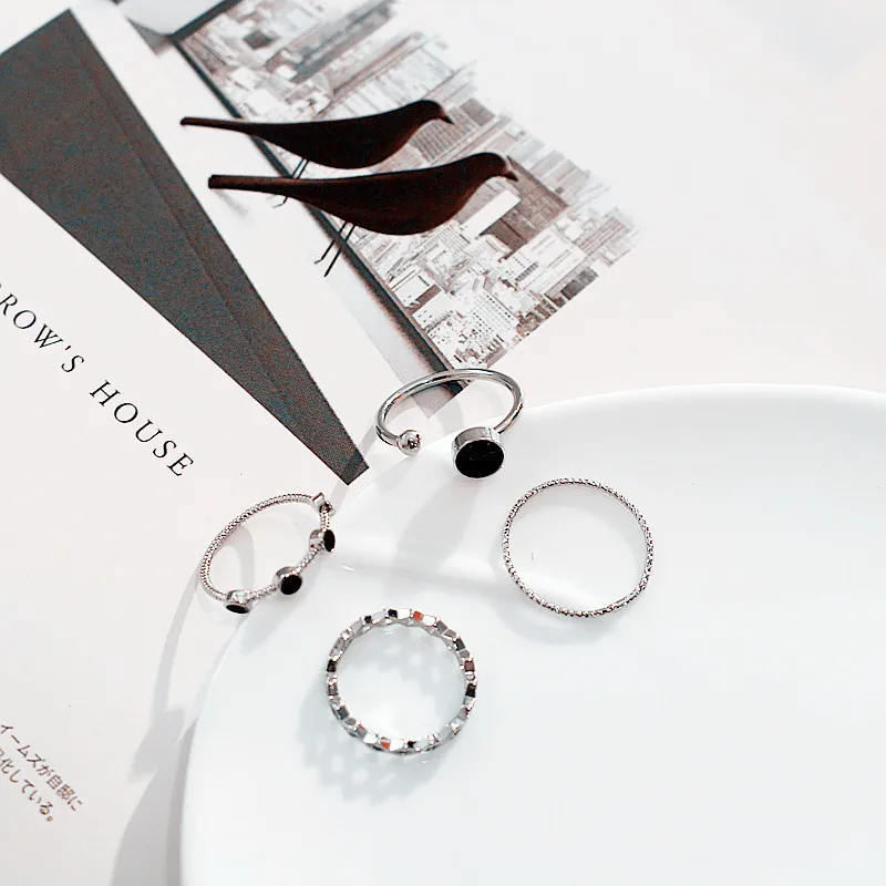 2019 корейская мода Винтаж серебро Цвет черный бисер воды пульсация полые