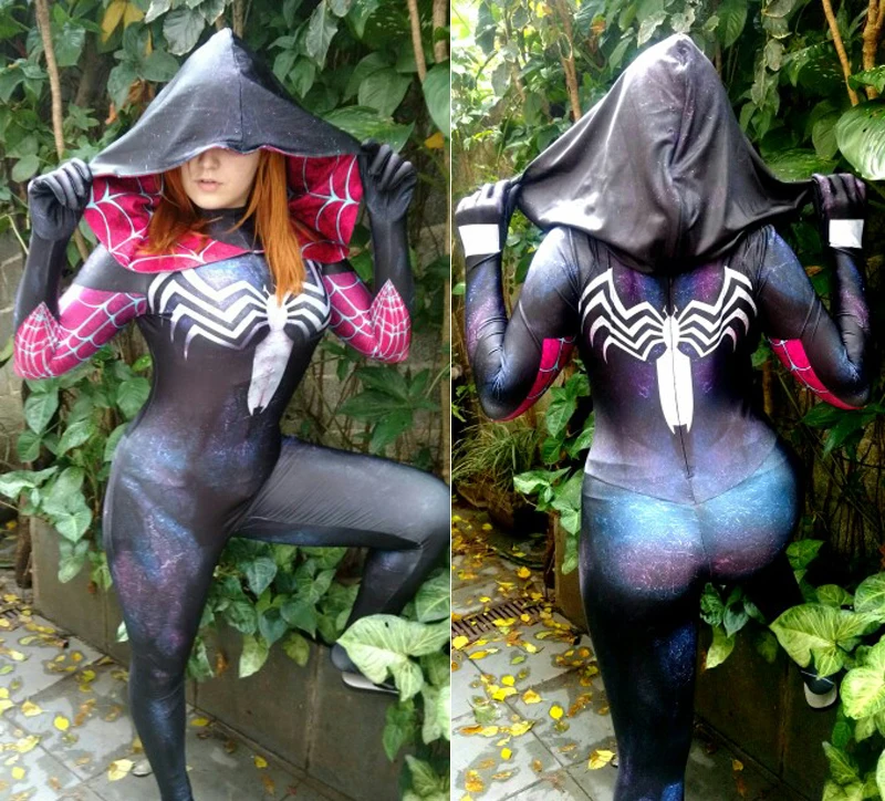Gwinom костюм для косплея woder Woman zentai боди Symbiote Gwen Stacy Костюм Супергероя человека