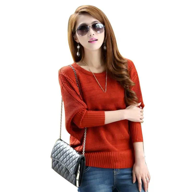 Женский осенне зимний тонкий свитер с рукавами летучая мышь повседневный