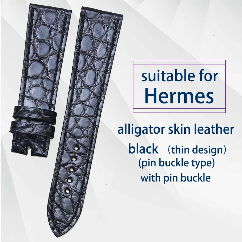 PESNO Suitablf для Hermes Arceau AR7.710.220 AR4.910.330 кожа аллигатора часы Strp мужские часы аксессуары - Цвет ремешка: Smooth with Buckle