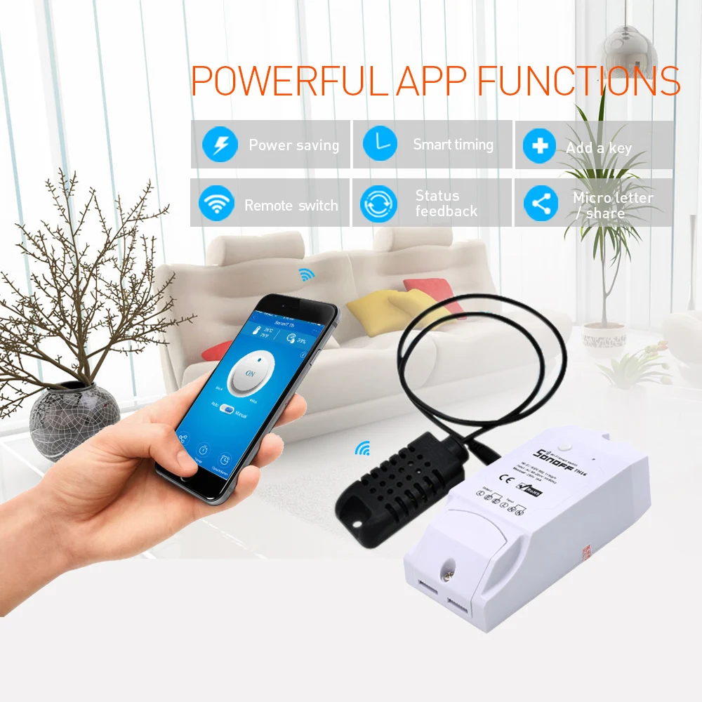 SONOFF TH16 16A умный Wifi переключатель температуры и влажности монитор с датчиком Am2301 Ds18b20 Si7021 водонепроницаемый зонд Google Home