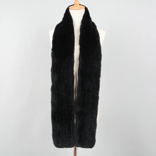 Black Jancoco Max зимний женский толстый вязаный шарф из натурального кролика рекс Модный стильный длинный шали высокого качества S7190 - Цвет: Black