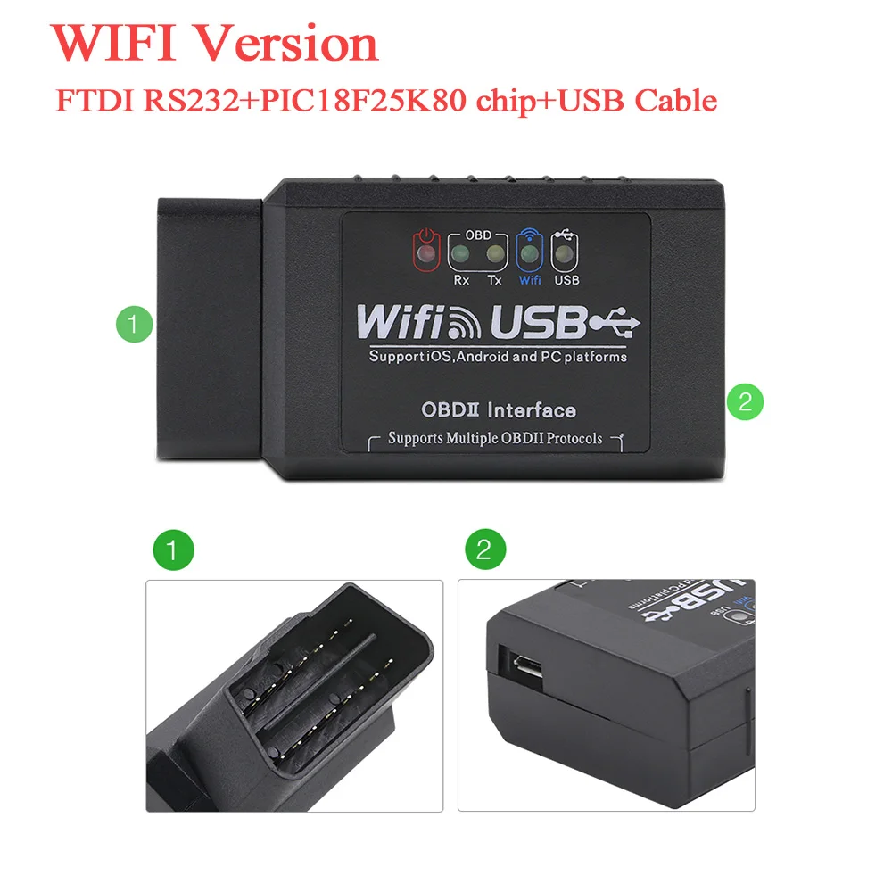 Wifi version Kingbolen ELM327 USB/Wifi/Bluetooth чип FTDI считыватель кодов HS CAN/ms может переключаться дополнительно ELM 327 Автомобильный OBD2 диагностический инструмент ELM327 - Цвет: Wifi version