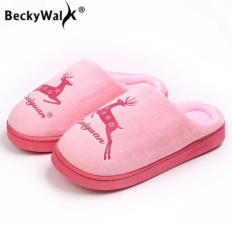 BeckyWalk/зимние домашние тапочки женские плюшевые теплая женская домашняя обувь на