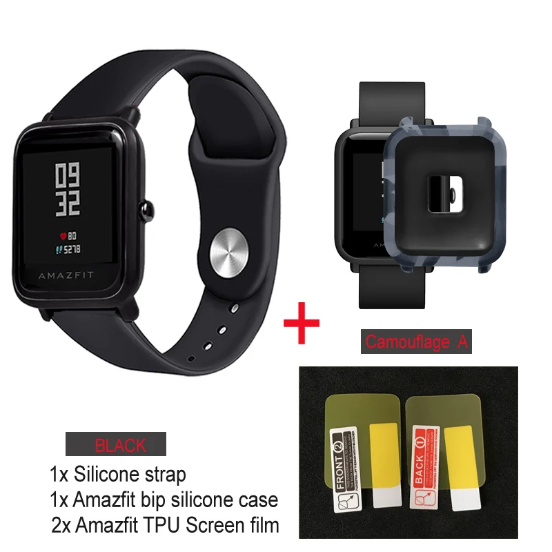 Black strap-A case 4в1/упаковка Силиконовые мягкие ремни для Amazfit Bip ремешок для часов резиновый чехол для Xiaomi Huami Amazfit браслет водонепроницаемый ремешок для часов - Цвет: Black strap-A case