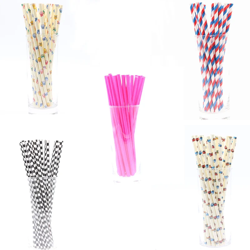 Straw Paper 25pcs Disposable tableware Hot stamping party supplies wedding Christmas for home Baby shower | Дом и сад