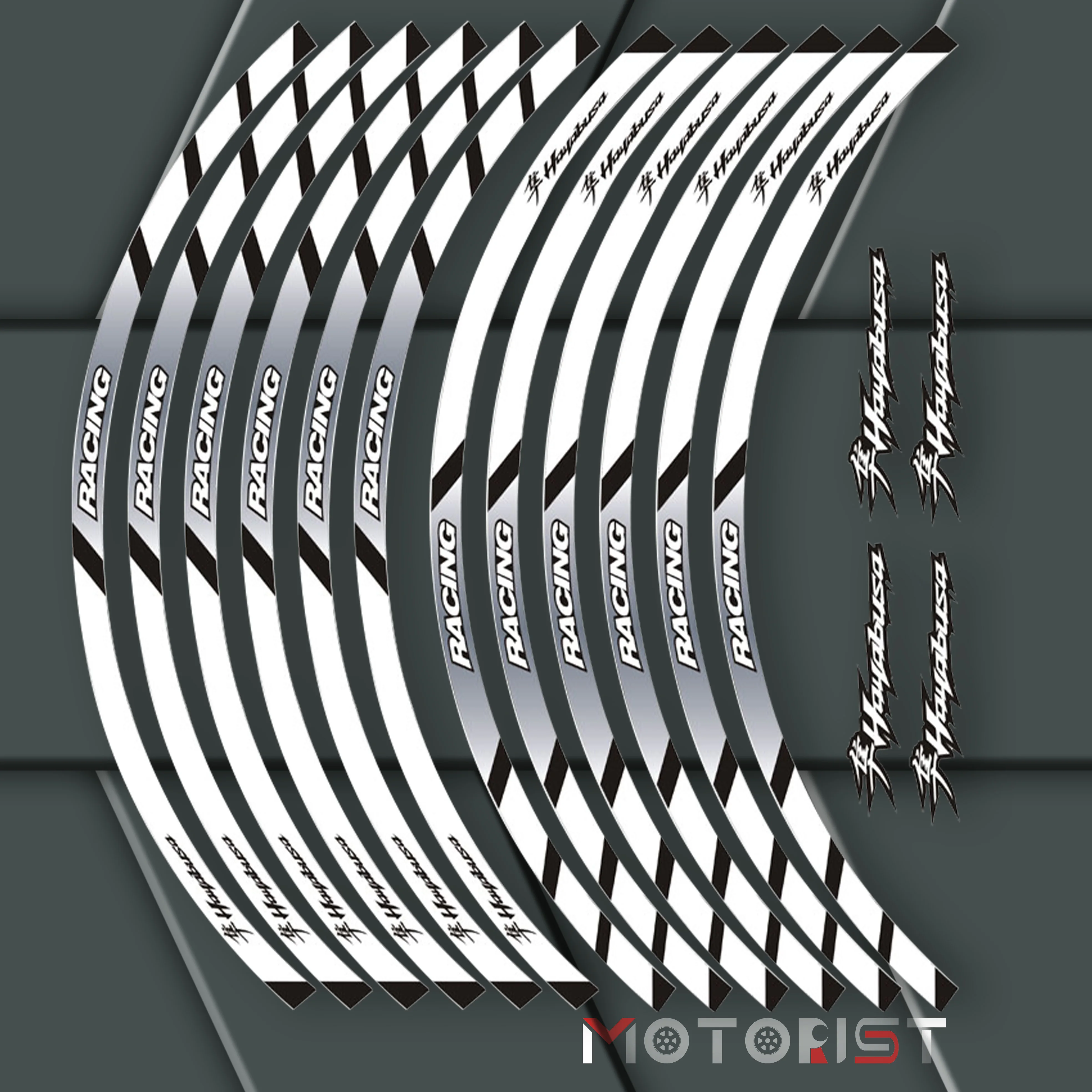 

a set of 12pcs high quality motorcycle wheel decals waterproof Reflective stickers rim stripes For Suzuki HAYABUSA