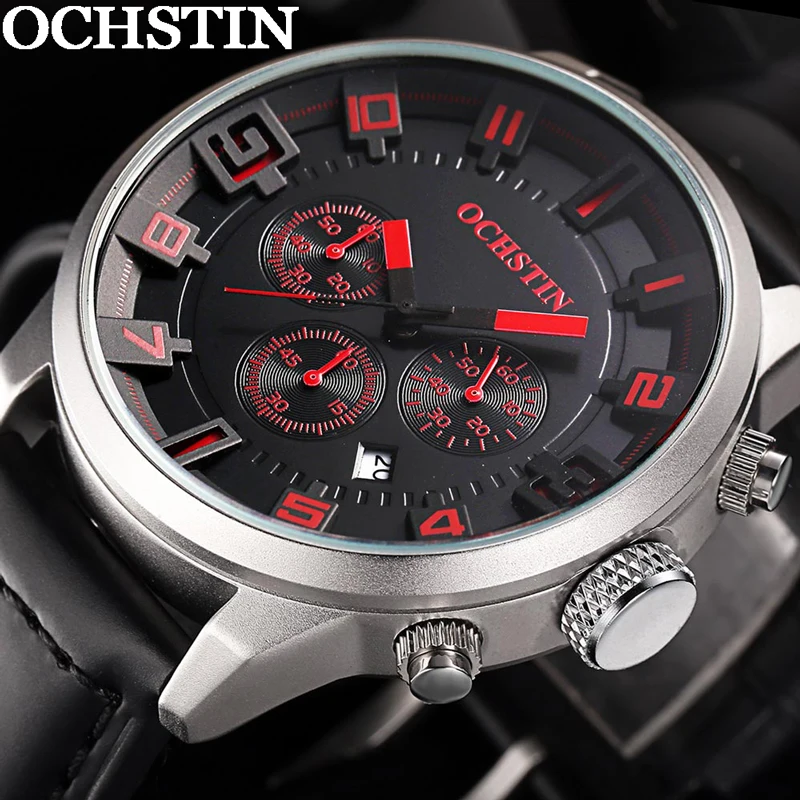 Часы OCHSTIN мужские армейские спортивные кварцевые с календарем из натуральной