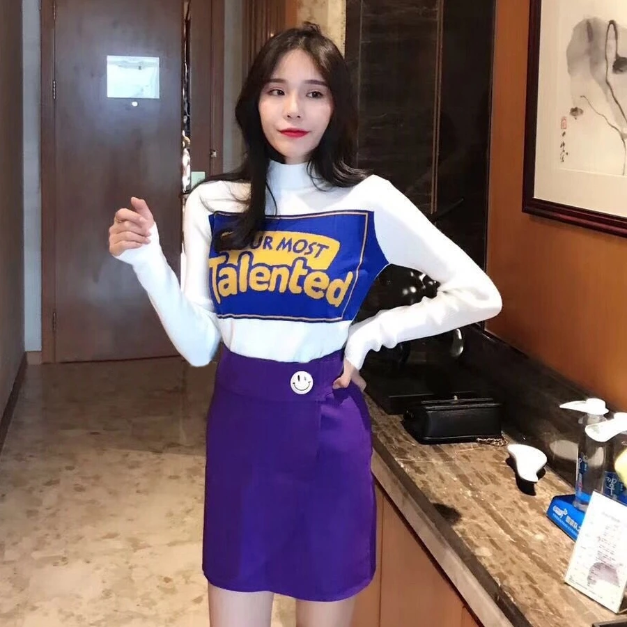 Модный женский вязаный свитер зимние мягкие топы рубашка с вышитыми буквами