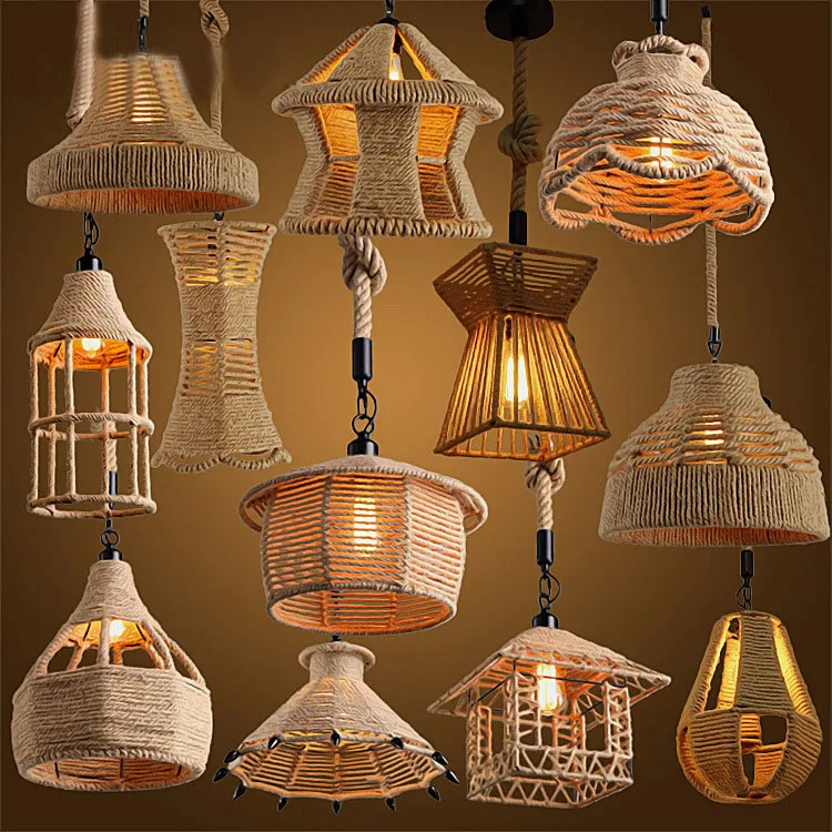 Retro loft Vintage Hemp Rope Pendant Light DIY Lamp E27 Industrial Edison Bulb Hanging Kitchen Fixture Lustre | Лампы и освещение