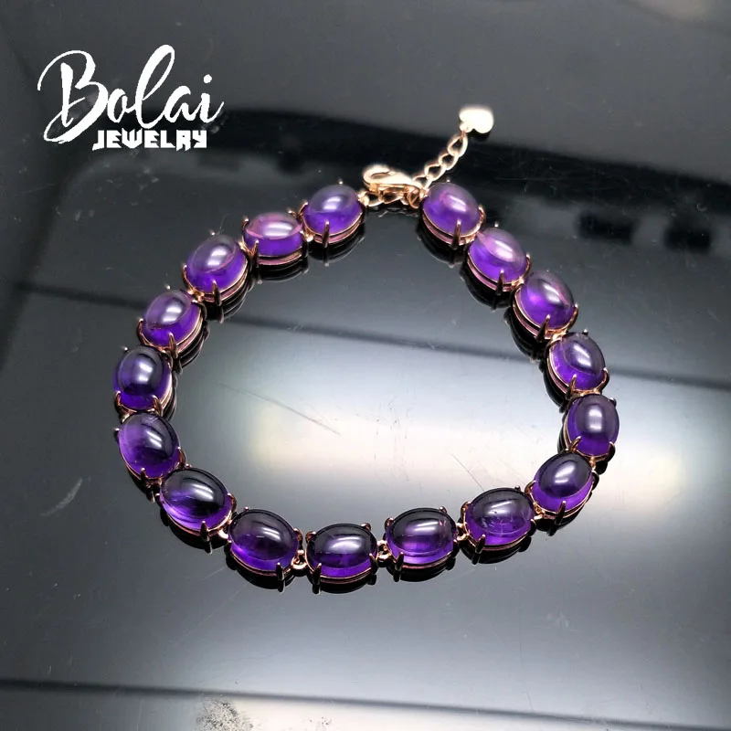 Bolaijewelry природный аметист гранат опал лабрадорит драгоценный камень браслет 925