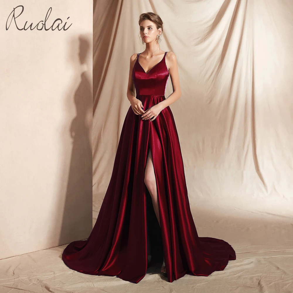 Женское длинное платье с разрезом спереди, бальное платье на бретелях-спагетти, бальное платье для выпускного вечера, 2019