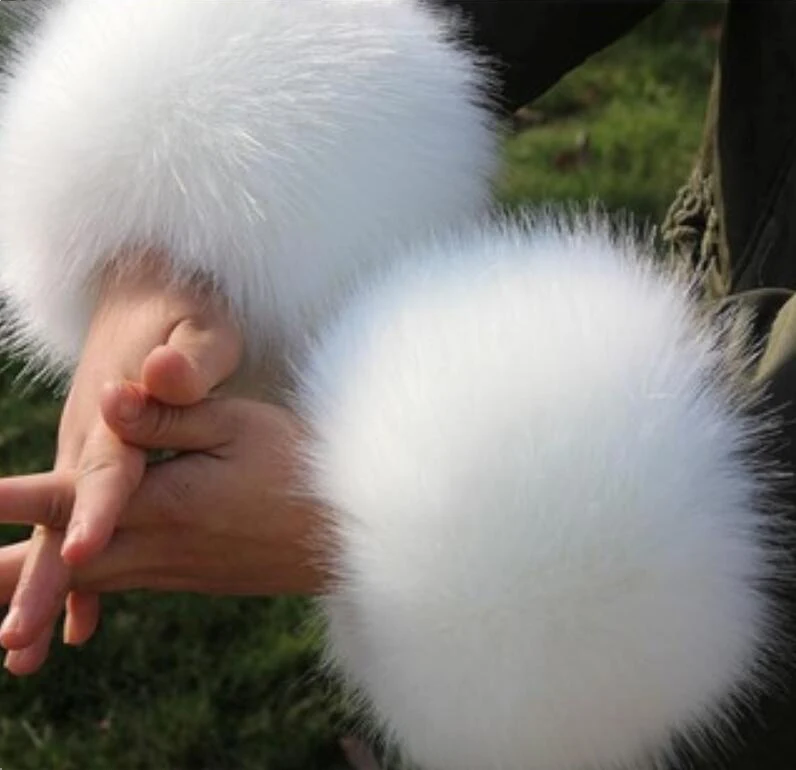 35 White Faux Fox Женская зимняя мода из искусственного лисьего меха, теплые, с коротким рукавом, милые аксессуары, женские манжеты из кроличьего меха W101A - Цвет: 35 White Faux Fox